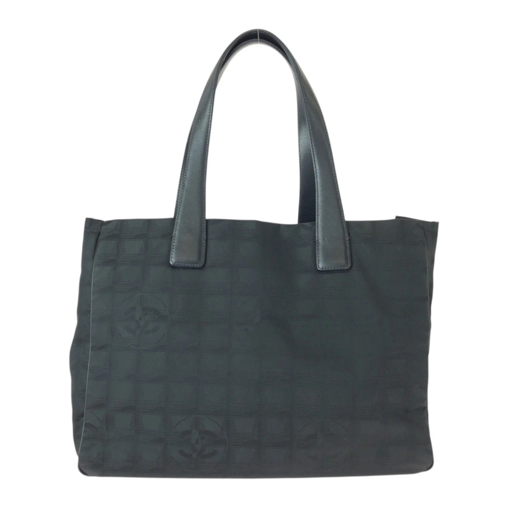 CHANEL New Travel Line Neutral Tote MM Black Nylon and Leather Bag Shoulder f...